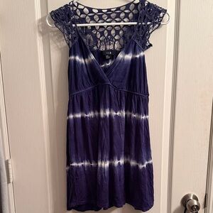 Purple Tie-Dye Flowy Babydoll top with Crochet Detail